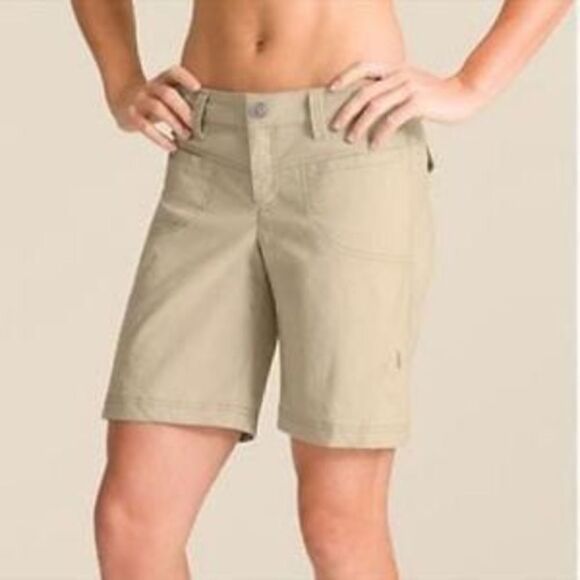 ATHLETA Dipper Bermuda Hiking Shorts Sz 6 Khaki Stretch 11” Inseam - Picture 1 of 10
